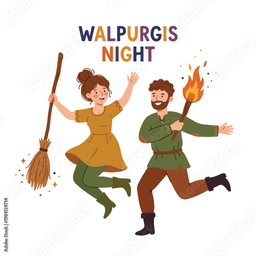 Vector of a young couple celebrating "Walpurgis Night" 5