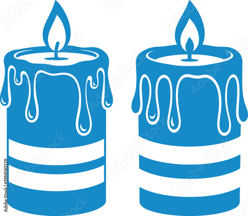 Two blue candles with dripping wax vector icon