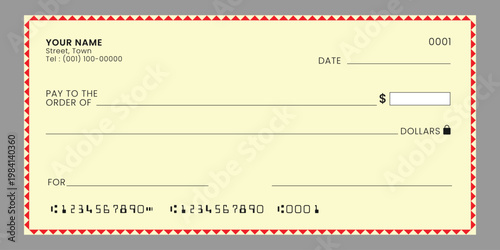 Blank bank cheque template. Check from checkbook for payment cash or voucher. Vector