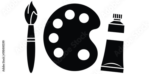 Art supplies icon paintbrush palette and tube of paint