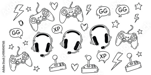 Gaming doodles a black and white collection of video game elements