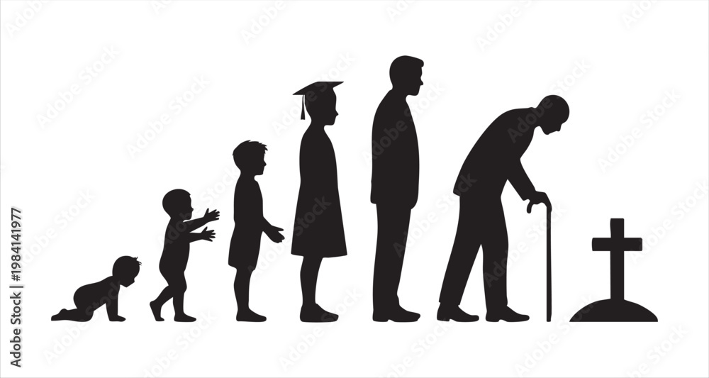 Εκτύπωση καμβά Vector silhouette of life stages including childhood education adulthood and fin