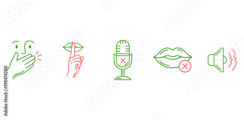 Silence and Mute Icon Set for Noise Control and Communication