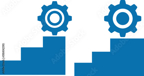 Gear icon on stairs vector set progress technology