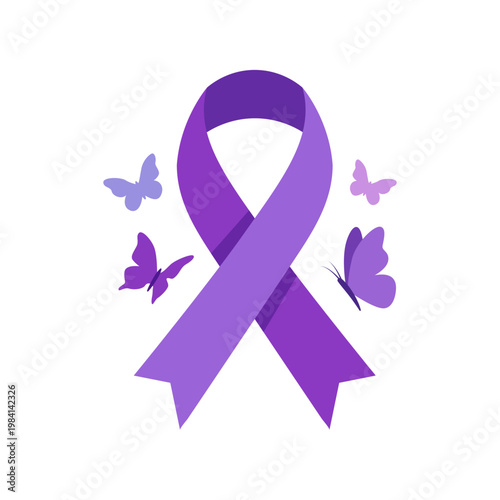 Purple Awareness Ribbon with Butterflies for Health Support