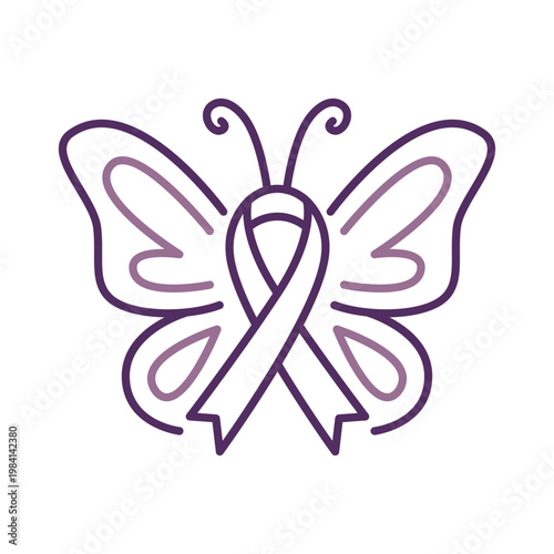 Purple Awareness Ribbon with Butterfly Wings Symbol