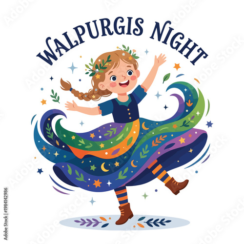 Vector of a little girl celebrating "Walpurgis Night" 6