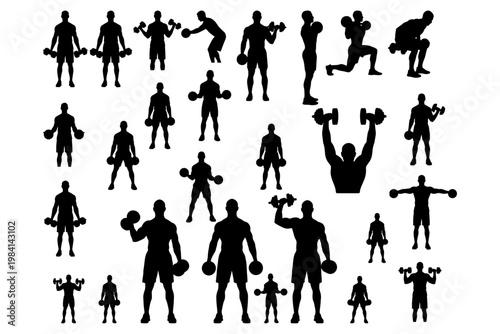 vector silhouettes of people Man lifting dumbbells