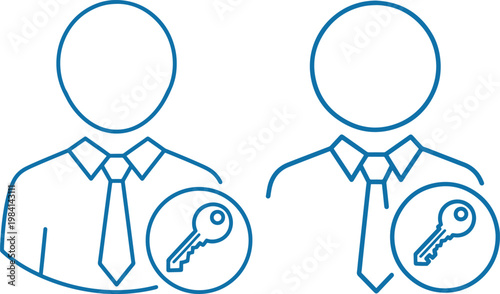 Two male avatars with key icon vector user profile access symbol