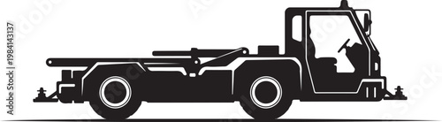 Industrial Crane Truck, Heavy Duty Construction Equipment, Black Silhouette Vector, Cargo Transport Illustration