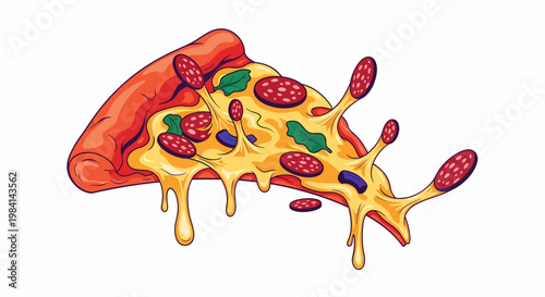 Delicious slice of pepperoni pizza melting.