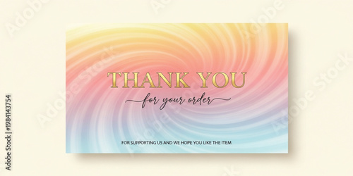 Thank You Card Design with Pastel Gradient Swirl Background and Elegant Typography for Customer Appreciation, Order Packaging Inserts, and Branding