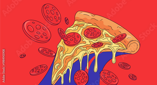 A slice of pepperoni pizza with melted cheese.