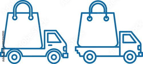 Shopping bag delivery truck icon vector two examples white background