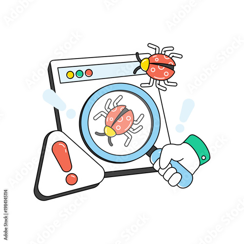      Virus under magnifying glass, debugging