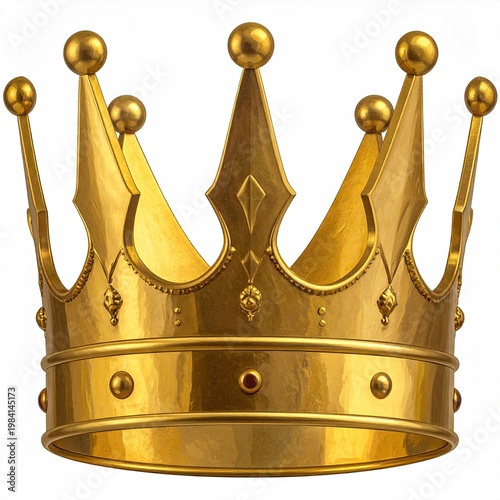 Detailed golden crown with spikes and jewels, isolated on white