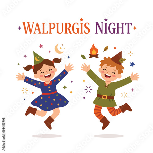 Vector of two children celebrating "Walpurgis Night" 2