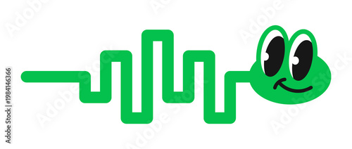 Retro Y2K groovy green snake character sticker or funky label. Funky cool vector label, Y2K nostalgic sticker. Retro 90s tag or vintage 2000s patch with snake or worm cute personage