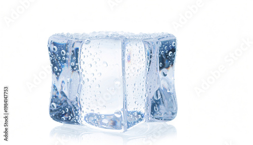 Single realistic ice cube with bubbles isolated 
