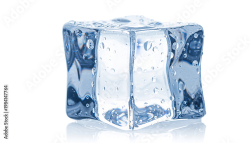 Single realistic ice cube with bubbles isolated 