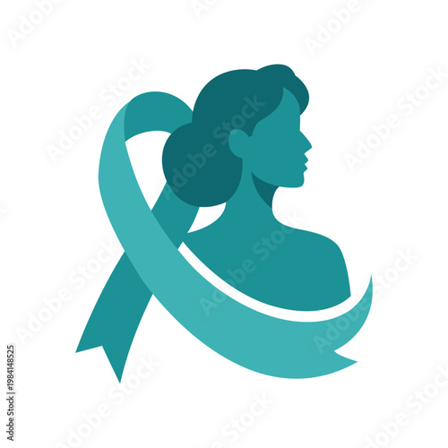 Teal Awareness Ribbon and Woman Silhouette Health Concept