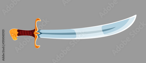 Cartoon pirate sword weapon, corsair saber cols steel arms with sparkling blade. Vector gleaming rover sabre, symbol of war, swashbuckling fights, danger, adventure and daring voyage on the high seas