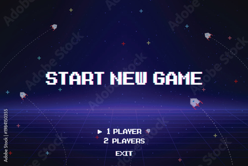 Start new game by selecting a player or exiting the game's main menu. Modern trendy game background with lighting effect.