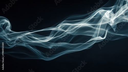 A mysterious and ethereal composition of soft white smoke curls drifting gracefully against a dark backdrop, with subtle