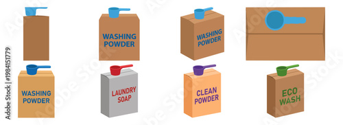 Washing Powder - Cardboard box with a small plastic scoop on top  Flat Vector Illustration on Transparent Background