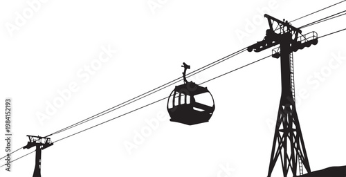 Cable car, gondola lift, ski lift, mountain transportation, silhouette icon