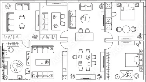 Detailed architectural floor plan sketch of an office or commercial building layout with multiple rooms and hallways