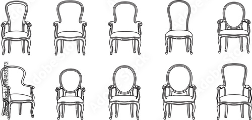 Nine antique chair designs a collection of elegant seating arrangements in black and white sketch