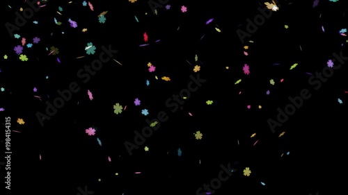 Rainbow sakura small flowers fall down on the black screen