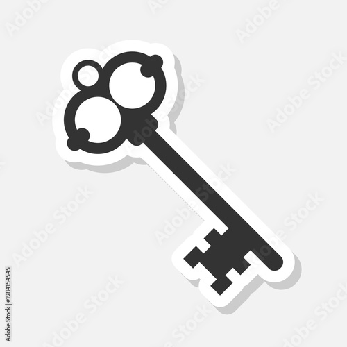  Old key icon sticker isolated on gray background