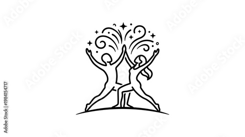 Two People Celebrating Success with Fireworks