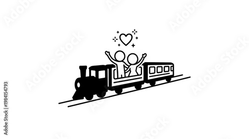 Joyful Couple Riding a Train Celebrating Love
