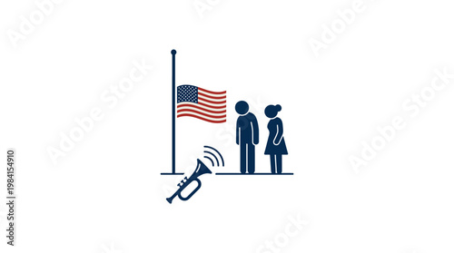 Memorial Day Tribute American Flag and Figures with Trumpet