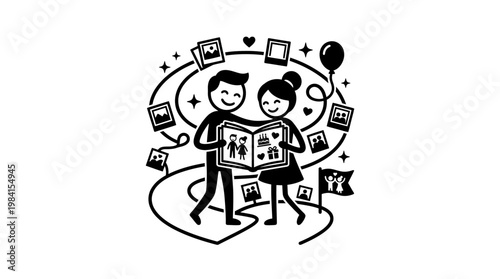 Couple Looking At Photo Album With Memories