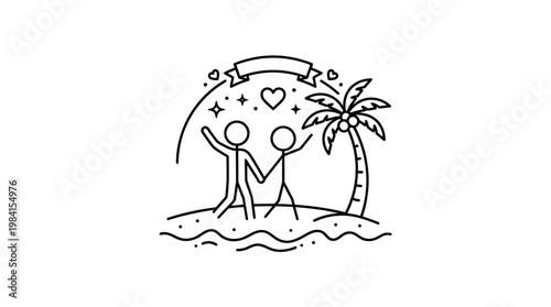 Beachfront Romance Hand-in-Hand Under the Palm Tree
