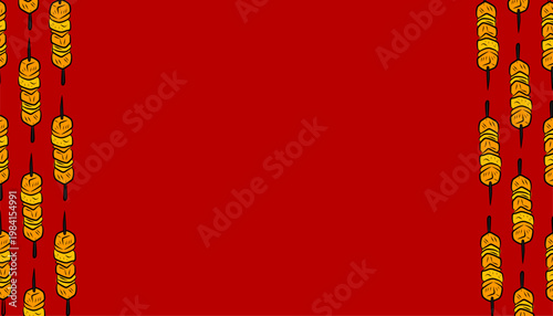 Satay Pattern Design. Souvlaki Skewer Food Illustration. Grilled Meat Stick Motif. Handdrawn Street Food Style. Background For Packaging Textile.