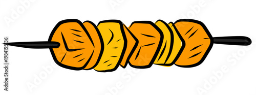 Doodle Satay Design. Souvlaki Skewer Food Illustration. Grilled Meat Stick 