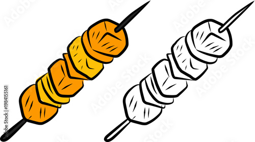 Doodle Satay Design. Souvlaki Skewer Food Illustration. Grilled Meat Stick 
