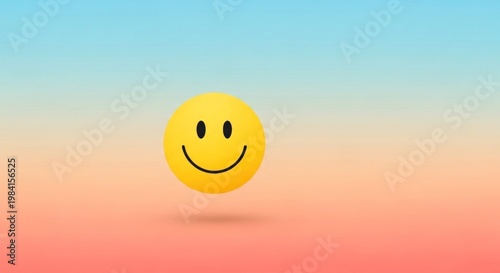 A yellow smiley face emoji floating against a gradient background with a soft focus effect.