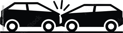 Car Accident Icon with Collision Crash Scene and Damaged Vehicles Silhouette Vector Illustration