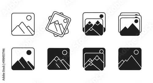 Collection of Picture Frame Icons Featuring Mountains and Landscapes