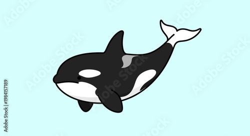 Cute cartoon illustration of a killer whale orca swimming in the ocean