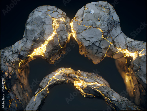 Two figures touch foreheads and connect with soft light in an artistic display of unity and connection in a dark setting