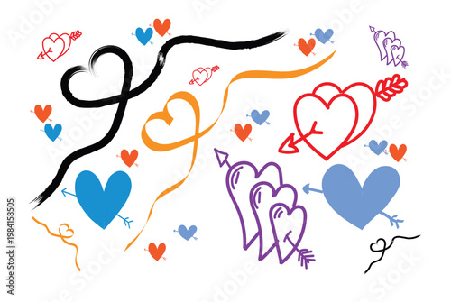 Colorful heart doodles and swirls a whimsical expression of love and affection