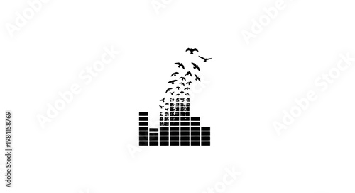 Birds flying away from a bar graph.