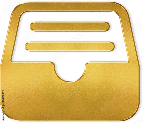 Reflective gold full file tray icon with metallic finish for premium office management and luxury data storage